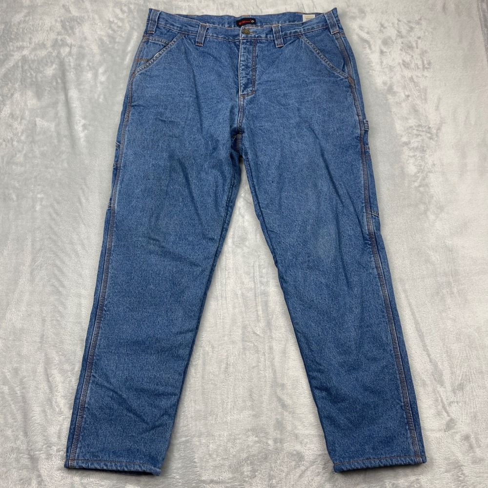 Wolverine Carpenter Jeans Mens 36x30 Blue Denim Fleece‎ Lined Work Pants